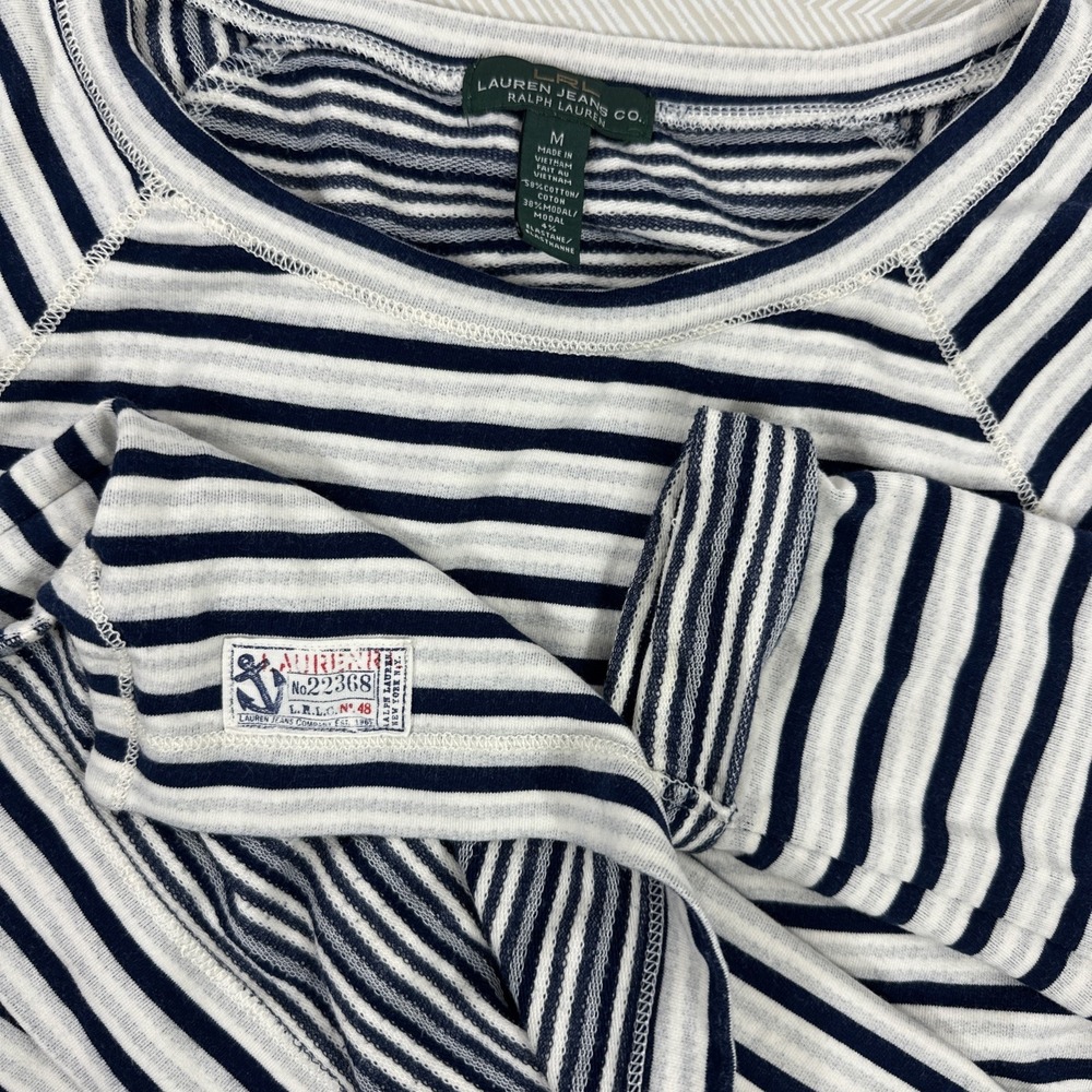LRL Ralph Lauren Sweatshirt Women's Medium Crew Neck Striped Lightweight